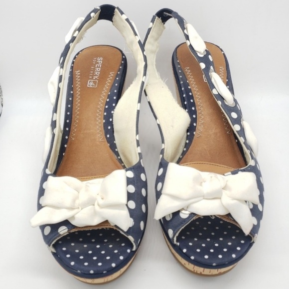 Sperry Top Sider Polka Dot Slingback Corked Wedges - Picture 2 of 3